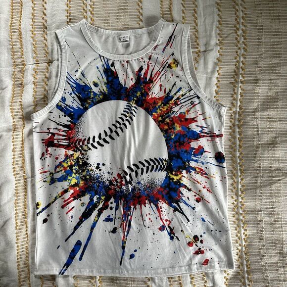 Shein Boy’s Baseball Splattered Paint Graphic Tank Top Size 13-14Y - Picture 1 of 5